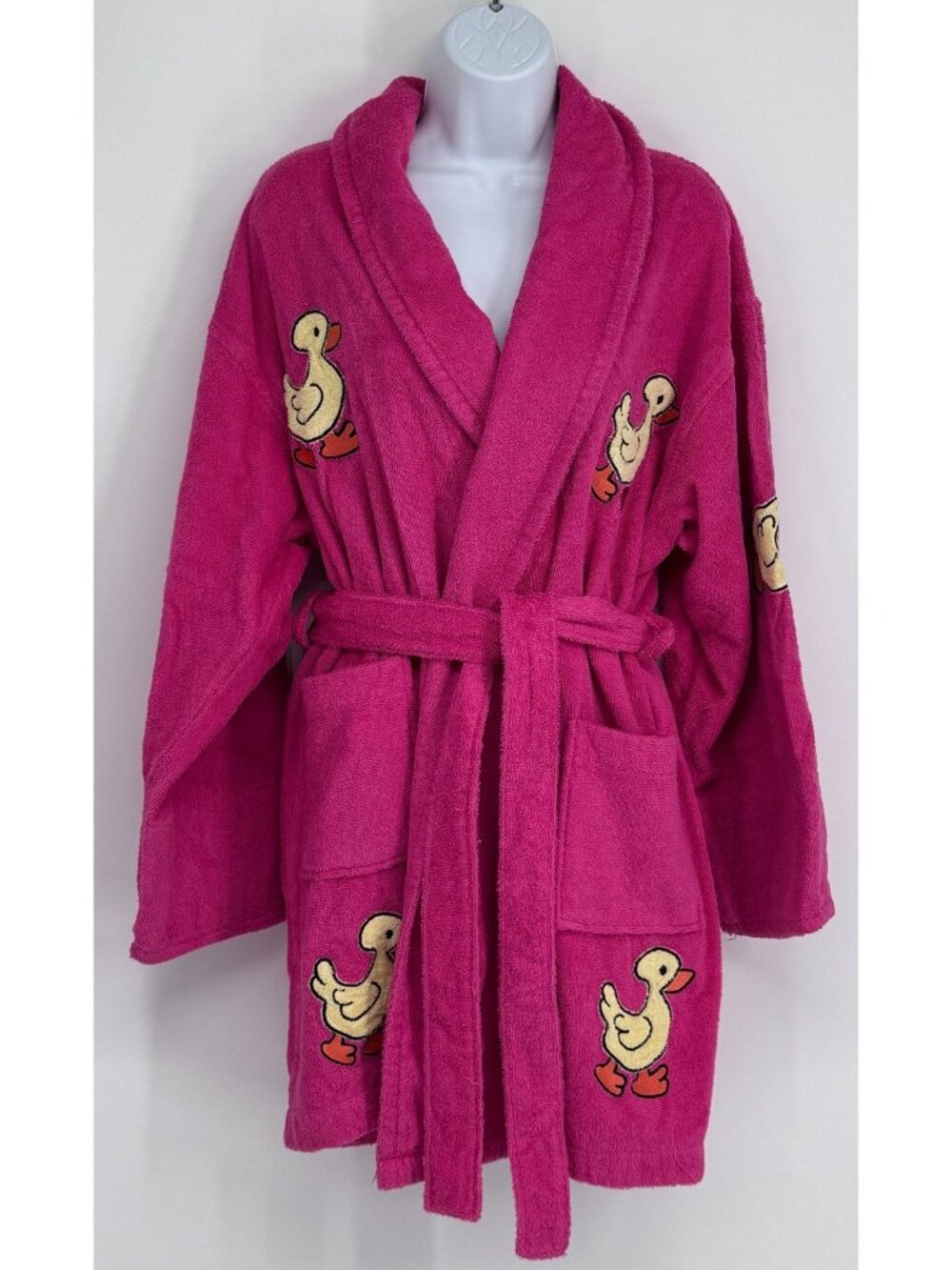 Aegean Apparel L Pink Terry Cloth Duck Embroidered Robe One Size Fits All Cozy